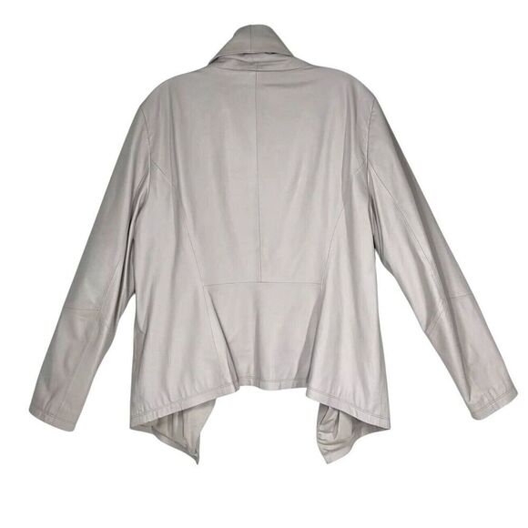 PURE DKNY Light Gray Pewter 100% Leather Lamb skin Open Front Jacket size XS - Picture 2 of 6